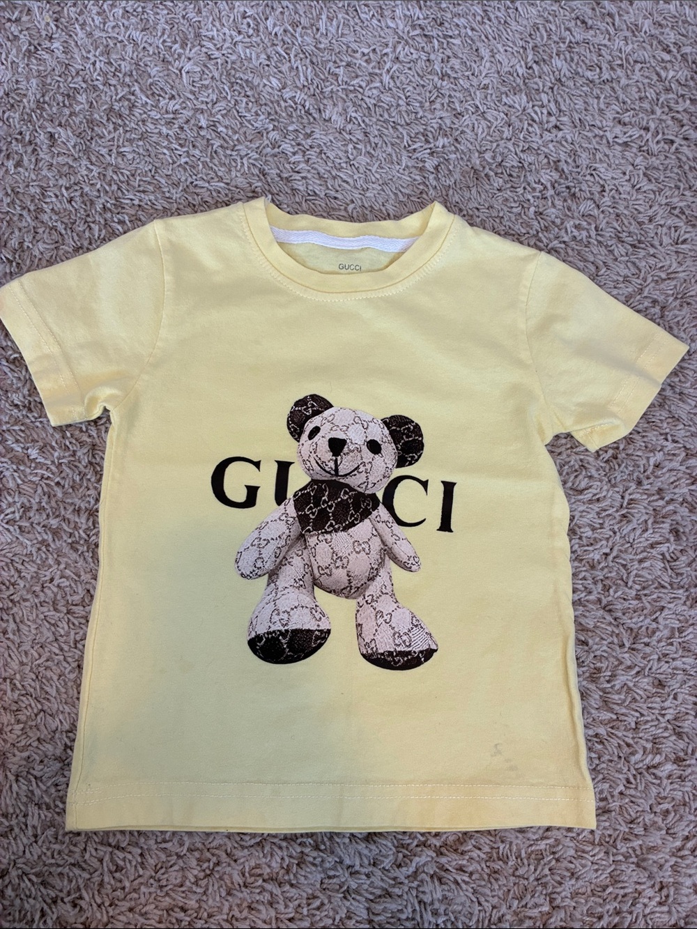 Gucci Kids Pale Yellow Teddy Logo Tee. (C